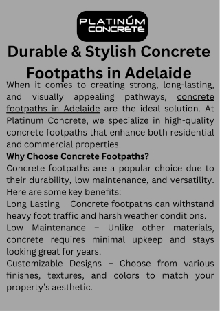 Durable & Stylish Concrete Footpaths in Adelaide