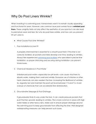 Why Do Pool Liners Wrinkle