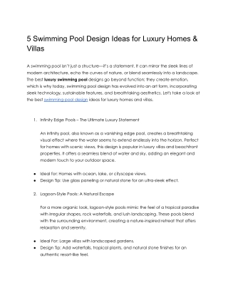 5 Swimming Pool Design Ideas for Luxury Homes & Villas