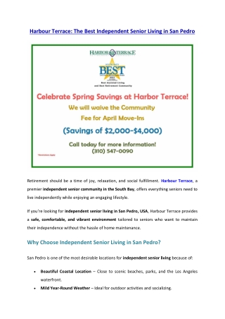Harbour Terrace The Best Independent Senior Living in San Pedro