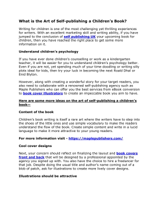 What is the Art of Self-publishing a Children’s Book