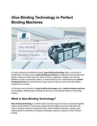 Glue Binding Technology in Perfect Binding Machines