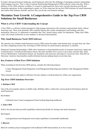 Maximize Your Growth: A Comprehensive Guide to the Top Free CRM Solutions for Sm