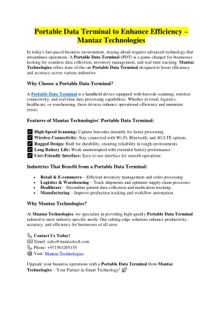 Portable Data Terminal to Enhance Efficiency – Mantaz Technologies