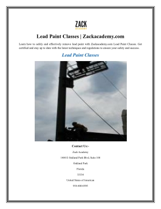 Lead Paint Classes  Zackacademy.com