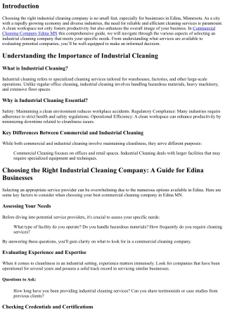 Choosing the Right Industrial Cleaning Company: A Guide for Edina Businesses