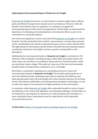 Exploring the Environmental Impact of Domestic Air Freight