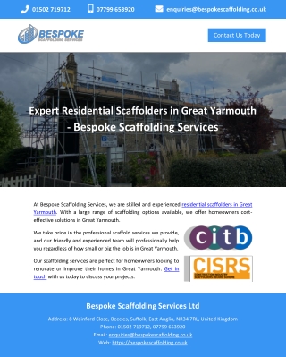 Expert Residential Scaffolders in Great Yarmouth - Bespoke Scaffolding Services