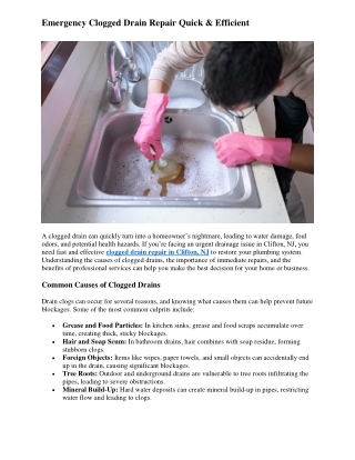 Emergency Clogged Drain Repair Quick & Efficient