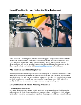 Expert Plumbing Services Finding the Right Professional