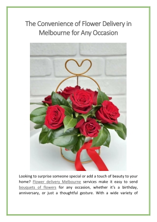 The Convenience of Flower Delivery in Melbourne for Any Occasion