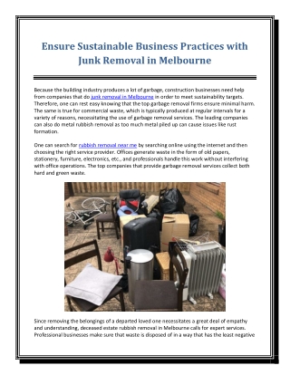 Ensure Sustainable Business Practices with Junk Removal in Melbourne
