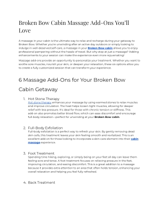Broken Bow Cabin Massage Add-Ons You’ll Love