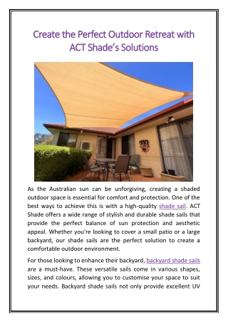Create the Perfect Outdoor Retreat with ACT Shades Solutions