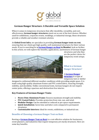 German Hanger Structure - A Durable and Versatile Space Solution