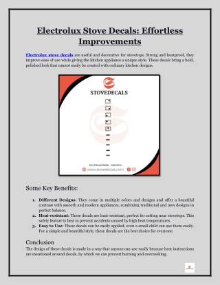 Electrolux Stove Decals- Effortless Improvements