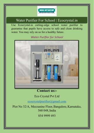 Water Purifier For School | Ecocrystal.in