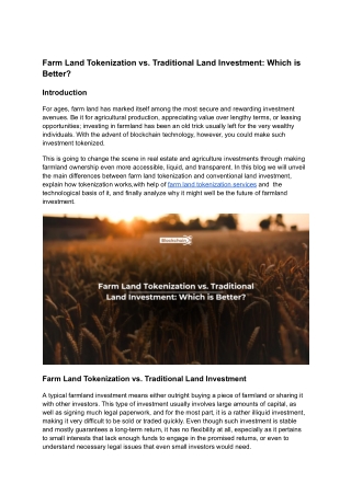 Farm Land Tokenization vs. Traditional Land Investment  Which is Better