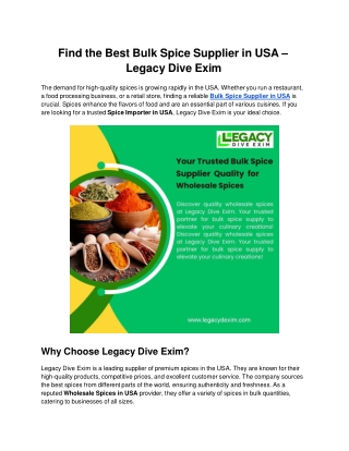 Find the Best Bulk Spice Supplier in USA – Legacy Dive Exim (1)