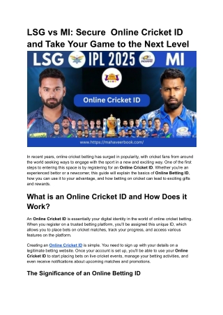 LSG vs MI_ Secure  Online Cricket ID and Take Your Game to the Next Level