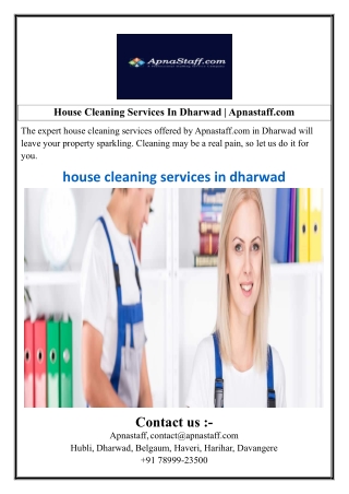 House Cleaning Services In Dharwad  Apnastaff.com