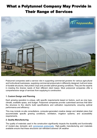 What a Polytunnel Company May Provide in Their Range of Services