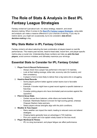 The Role of Stats & Analysis in Best IPL Fantasy League Strategies