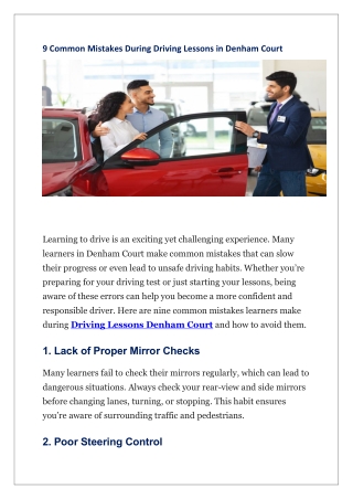 9 Common Mistakes During Driving Lessons in Denham Court
