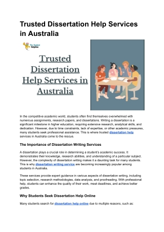 trusted dissertation help services in australia