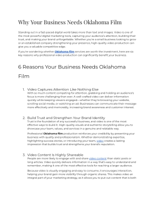 Why Your Business Needs Oklahoma Film