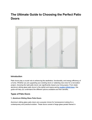 The Ultimate Guide to Choosing the Perfect Patio Doors