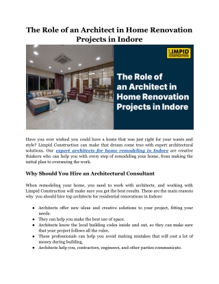 The Role of an Architect in Home Renovation Projects in Indore