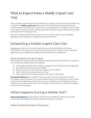 What to Expect From a Mobile Urgent Care Visit