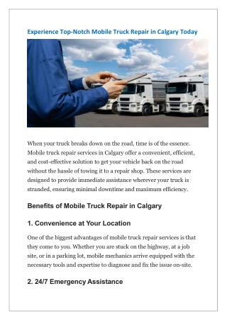 Experience Top-Notch Mobile Truck Repair in Calgary Today