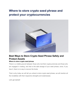 Where to store crypto seed phrase and protect your cryptocurrencies