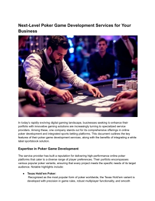 Next-Level Poker Game Development Services for Your Business