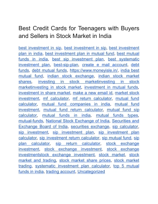 Best Credit Cards for Teenagers with Buyers and Sellers in Stock Market in India