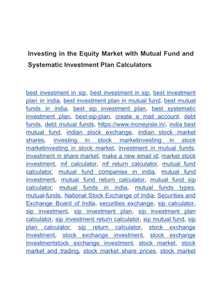 Investing in the Equity Market with Mutual Fund and Systematic Investment Plan Calculators