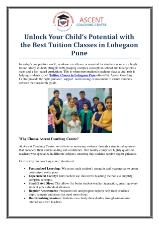 Top-Rated Tuition Classes in Lohegaon Pune – Ascent Coaching Centre