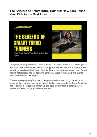 The Benefits of Smart Turbo Trainers: How Tacx Takes Your Ride to the Next Level