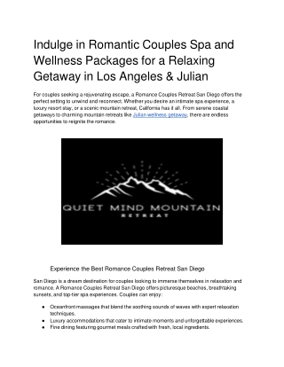 Indulge in Romantic Couples Spa and Wellness Packages for a Relaxing Getaway in Los Angeles & Julian