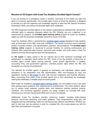 Become an EA Expert with ILead Tax Academy Enrolled Agent Course