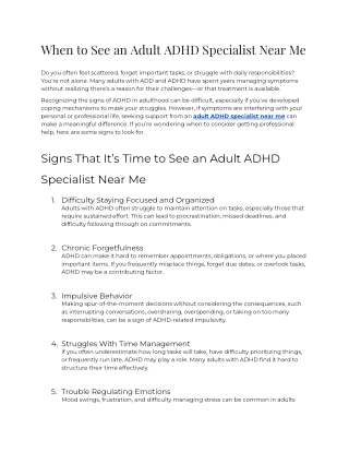 When to See an Adult ADHD Specialist Near Me