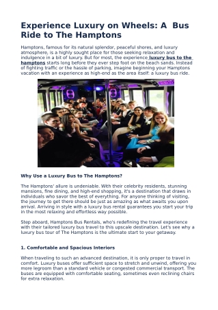 Experience Luxury on Wheels: A Bus Ride to The Hamptons