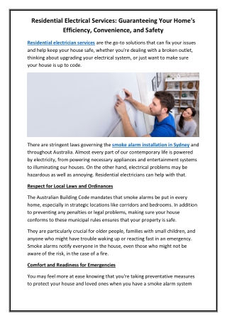 Residential Electrical Services Guaranteeing Your Home's Efficiency, Convenience, and Safety