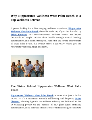 Why Hippocrates Wellness West Palm Beach Is a Top Wellness Retreat