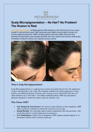 Scalp Micropigmentation – No Hair? No Problem! The Illusion is Real