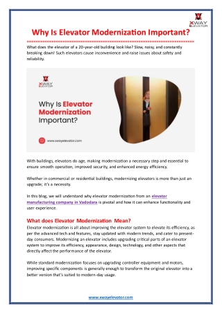 Why Is Elevator Modernization Important?