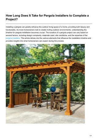 How Long Does It Take for Pergola Installers to Complete a Project