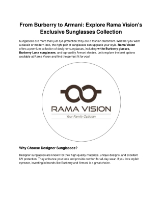 From Burberry to Armani Explore Rama Vision's Exclusive Sunglasses Collection